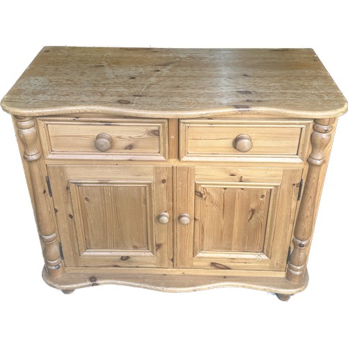 333 - Pine 2 drawer 2 door cupboard measures 32 inches tall 36 inches wide 18 inches depth