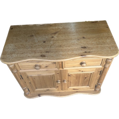 333 - Pine 2 drawer 2 door cupboard measures 32 inches tall 36 inches wide 18 inches depth