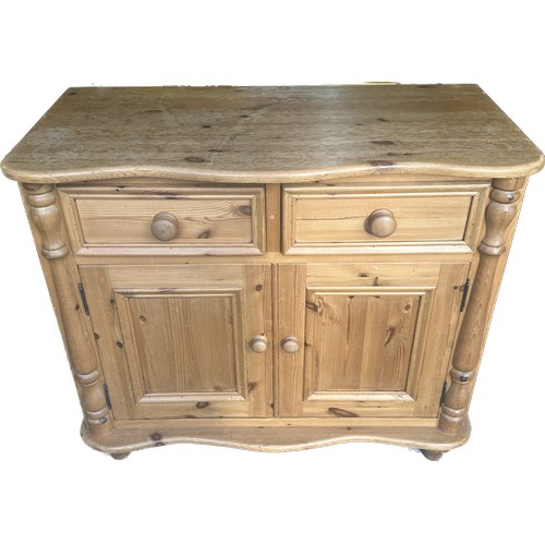 333 - Pine 2 drawer 2 door cupboard measures 32 inches tall 36 inches wide 18 inches depth