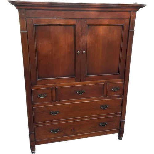 344 - Two door 5 drawer cherry wood unit measures approx 58 inches tall by 44.5 inches wide and 25 inches ... 