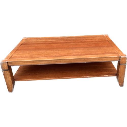 353 - Large 1 shelf cherry wood coffee table measures approx 19 inches tall by 63 inches wide and 39.5 inc... 