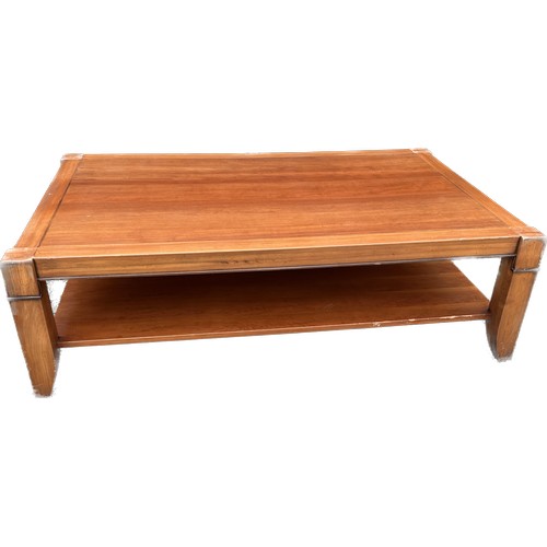 353 - Large 1 shelf cherry wood coffee table measures approx 19 inches tall by 63 inches wide and 39.5 inc... 