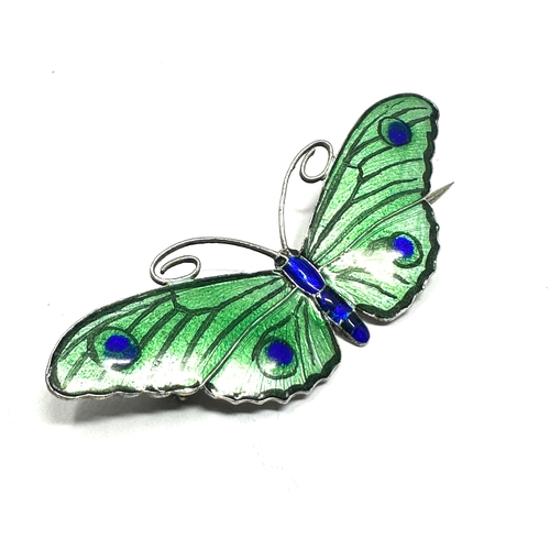 101 - Large Silver & Enamel Butterfly Brooch by Marius Hammer measures approx 6.6cm by 2.5cm enamel in goo... 