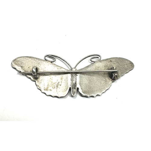 101 - Large Silver & Enamel Butterfly Brooch by Marius Hammer measures approx 6.6cm by 2.5cm enamel in goo... 