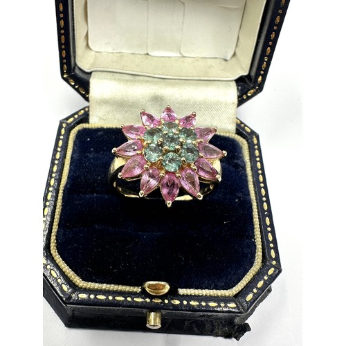 213 - 14ct Gold Vintage Pink And Green Sapphire ring(5.5g)