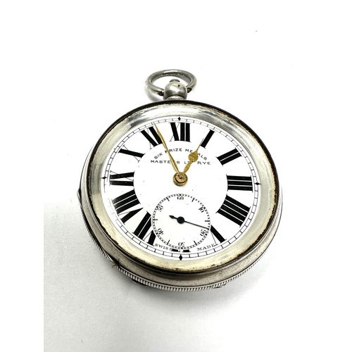 400 - silver open face pocket watch  the watch is ticking no crystal