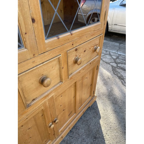 345 - Pine 3 drawer 2 door glazed kitchen cabinet measures approximateky 71 inches tall 57 inches wide 21 ... 