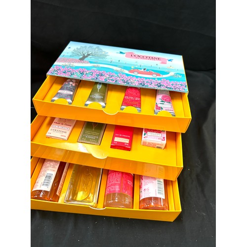 62 - 2 Brand new L'occitane 3 drawer gift sets to include hand cream, shower gel soaps etc