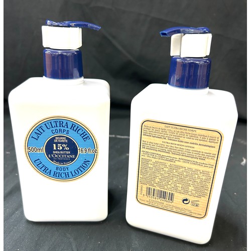 23 - 2 Brand new bottles of L'occitane lait ultra riche body lotion, 500ml bottles