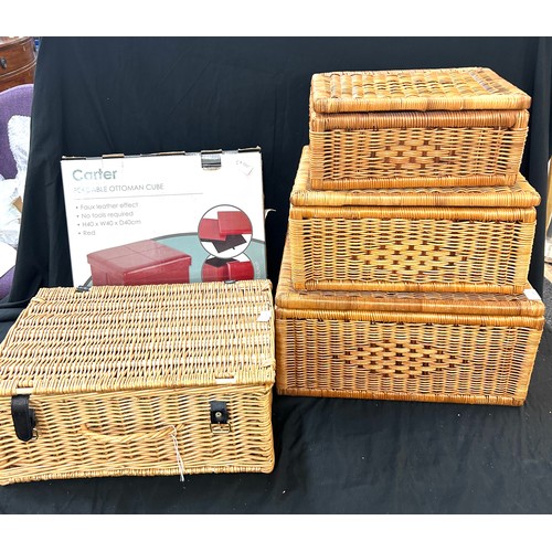 260 - Selection of wicker storage baskets, storage cube