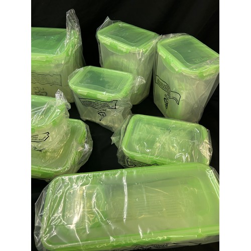 145 - Set of approx 22 brand new LocknLock green topped plastic storage containers, various sizes