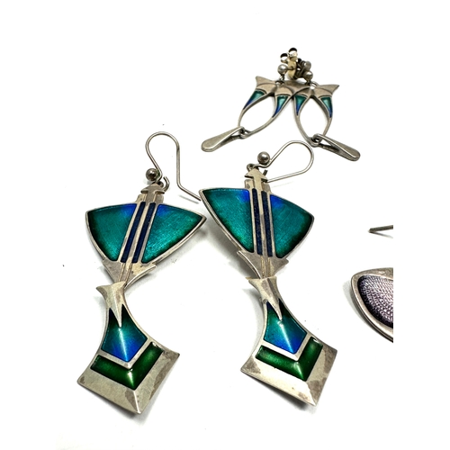 349 - Three pairs of silver enamel earrings by Pat Cheney (19g)