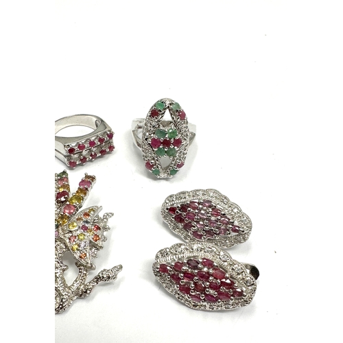 319 - A collection of silver stone set jewellery including ruby and emerald (47g)