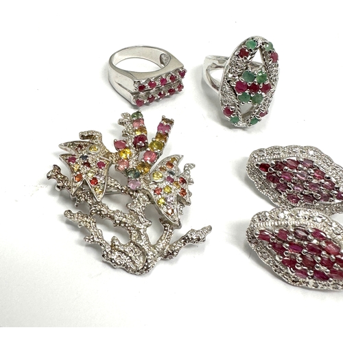 319 - A collection of silver stone set jewellery including ruby and emerald (47g)