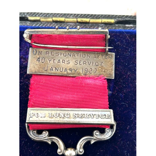 467 - Antique silver fire brigade long service medal june 1911, presented to W.H. Sawyer on registration a... 