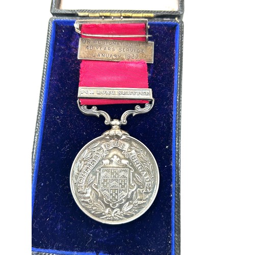 467 - Antique silver fire brigade long service medal june 1911, presented to W.H. Sawyer on registration a... 