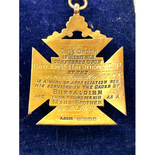 461 - 9ct gold royal antediluvian order of buffaloisa medal Vovember 12 1925 presented to Bro E. Baisden b... 