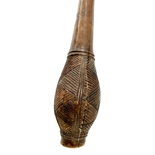 475 - African tribal club weighted, detailing to acorn head, marks to handle possibly kill marks, approxim... 