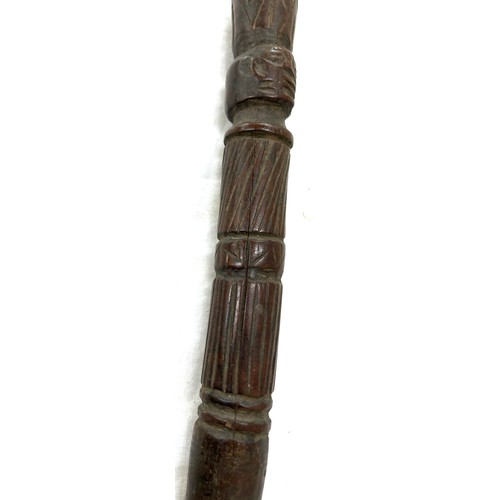 476 - African engraved wooden ceremonial dagger / club, approximate length 34cm