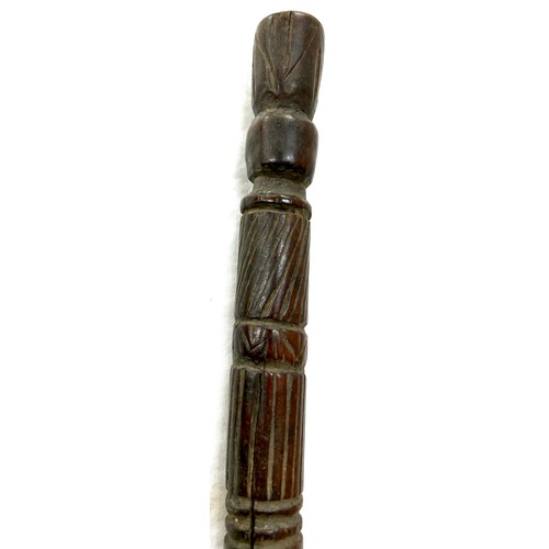 476 - African engraved wooden ceremonial dagger / club, approximate length 34cm