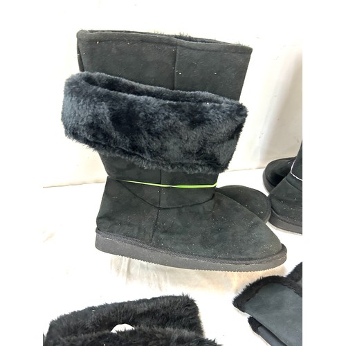 355 - 6 pairs of ladies fur mid length boots sizes 1,2,4,5,6