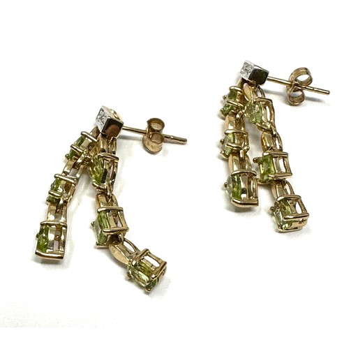 156 - 9ct gold diamond & peridot drop earrings (3.4g)