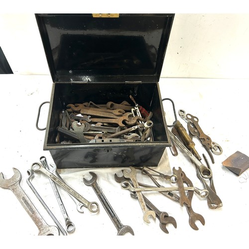 346 - Selection of metal spanners in a metal storage box