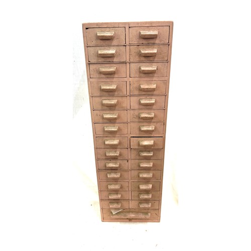 341 - Vintage wooden 29 drawer chest with contents to include nails, chains, tacks, screws etc measures ap... 