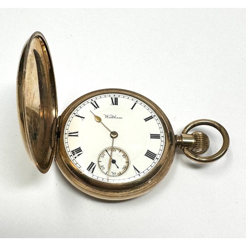 394 - Rolled Gold Gents Full Hunter Hand-wind Pocket Watch Working