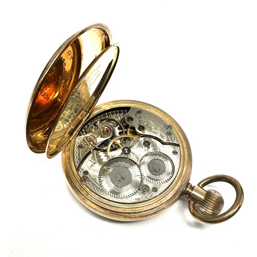 394 - Rolled Gold Gents Full Hunter Hand-wind Pocket Watch Working