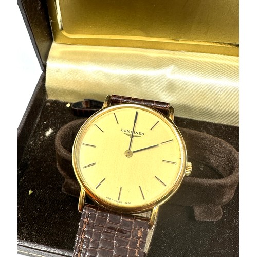 388 - LONGINES Gents Gold Tone Hand-wind Wristwatch Working Boxed