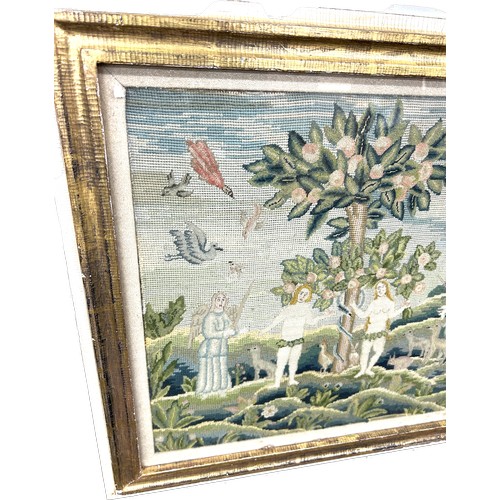 65 - Large antique 17th/18th century framed tapestry sampler of Adam and Eve size approx 57 cm x 62 cm