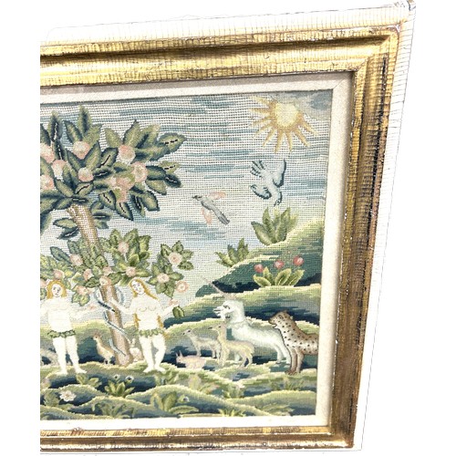 65 - Large antique 17th/18th century framed tapestry sampler of Adam and Eve size approx 57 cm x 62 cm