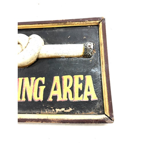 9 - Vintage 'No Smoking Area' wooden sign measures approx 21 inches wide by 12.5 inches tall