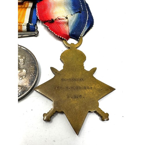 442 - WW1 1914-15 Star Trio, Mounted, Named S4-038973 Pte H. Horwood A.S.C