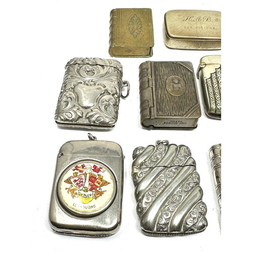 477 - Vesta Cases Inc Antique Silver Plated Book Form Fob Heart Foliate Brass Etc x 11