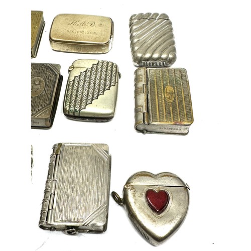 477 - Vesta Cases Inc Antique Silver Plated Book Form Fob Heart Foliate Brass Etc x 11