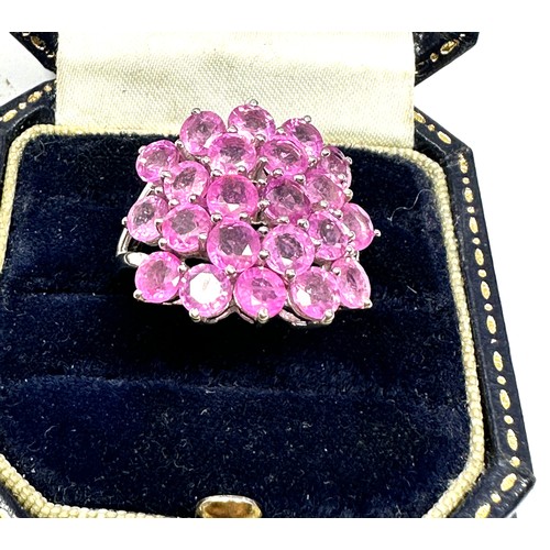 238 - 9ct white gold glass-filled pink sapphire cluster cocktail ring (5.7g)