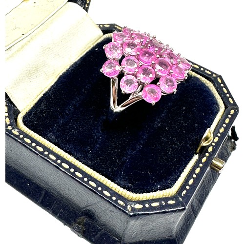 238 - 9ct white gold glass-filled pink sapphire cluster cocktail ring (5.7g)