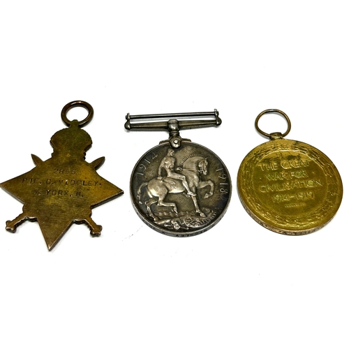 423 - ww1 trio medals to 2855 pte c.midgley w.york .regiment discharged wounded in 1916