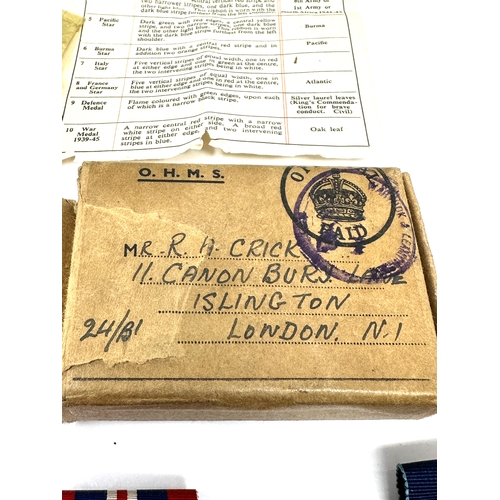 426 - ww1 & ww2 boxed medal groups father & son with dog tags ww1 trio to 1100 pte.r.w.crick e.kent .r box... 