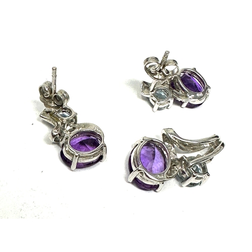 115 - 9ct white gold amethyst diamond & topaz earring & pendant set weight 4g