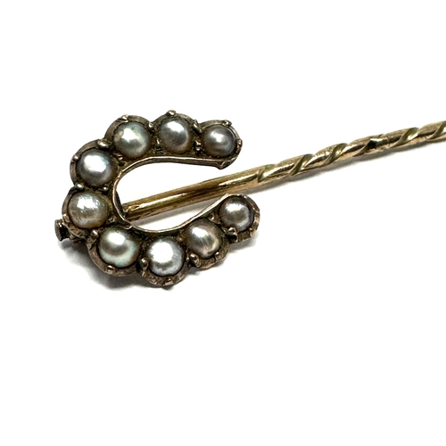 119 - Antique 9ct gold & seed-pearl stick pin weight 1.4g