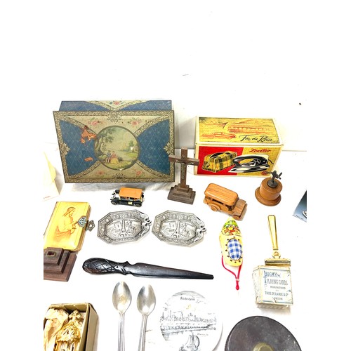 272 - Selection of collectables includes vintage christmas bauble, tape measure tin cans etc