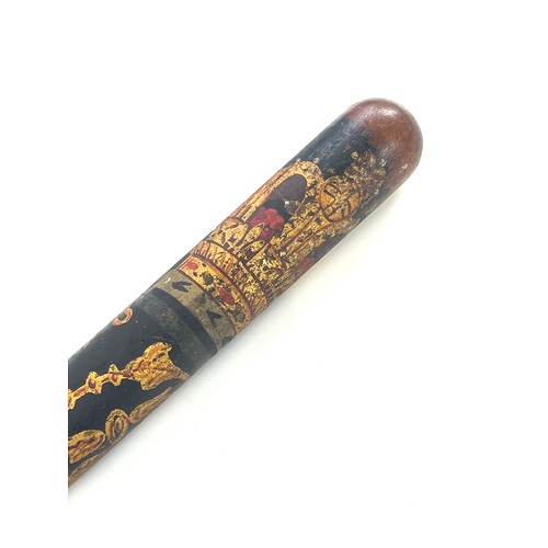 437 - Victorian hand painted police wooden truncheon marked LCP No 230, length 14 inches