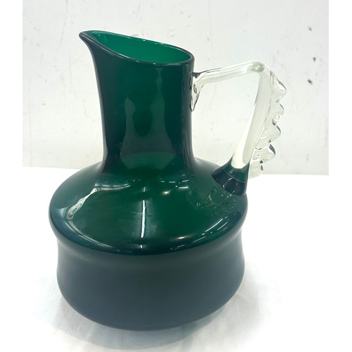 50 - Hand blown green coloured jug , possibly a Jozef Gorski piece, approximate height 9.5 inches