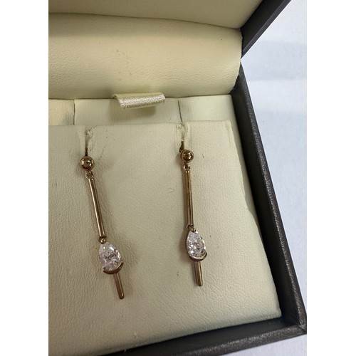 443 - 9ct gold white stone set earrings total weight 2 grams