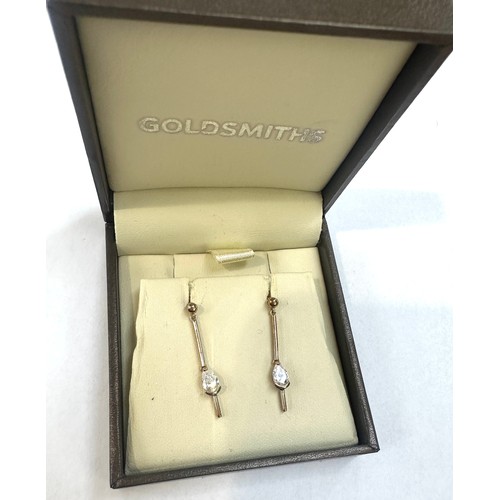 443 - 9ct gold white stone set earrings total weight 2 grams