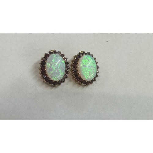 444 - 9ct gold opal and garnet earrings total weight 6.3 grams