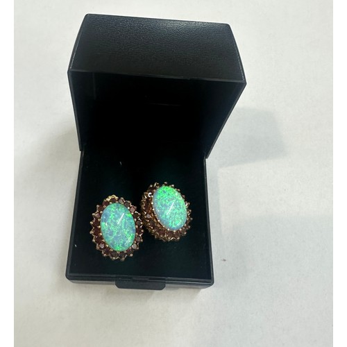 444 - 9ct gold opal and garnet earrings total weight 6.3 grams